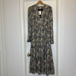 Elan Max Paisley Black and Gold Long Sleeve Dress